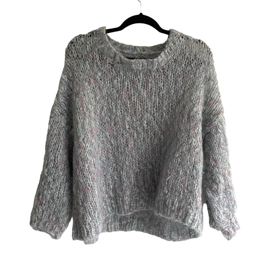 HANDMADE Wool Oversized Crew Neck Wide Sleeve Cropped Chunky Knit Sweater O/S